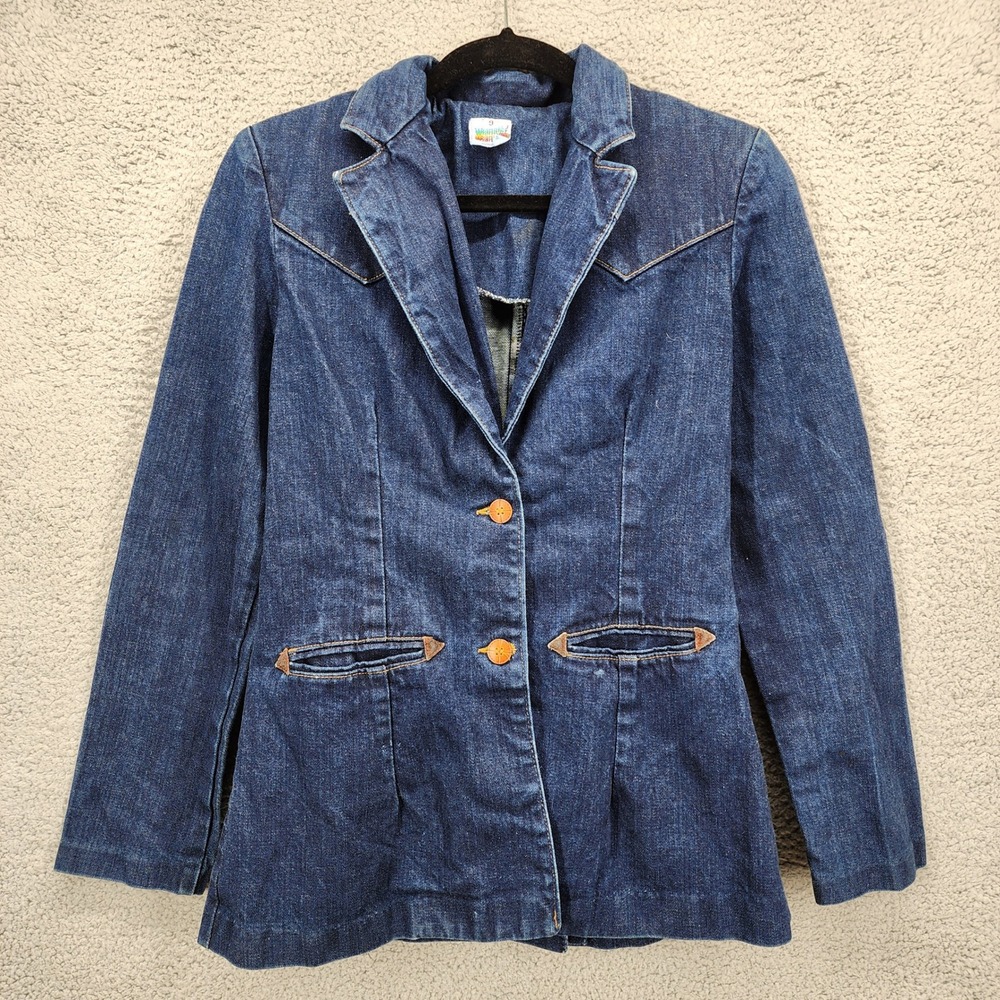 Vintage Wrangler Juniors Denim Blazer Jacket Western Made in USA Medium Wash 9